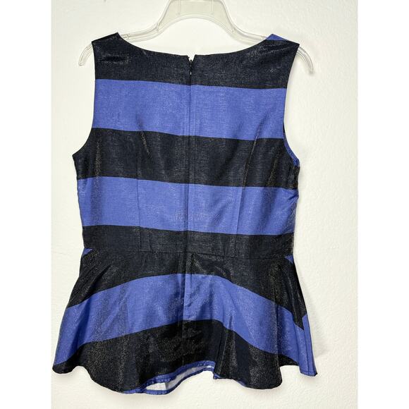 Banana Republic NWT Blue & Black Striped Peplum Top - Sleek & Chic - Picture 2 of 4